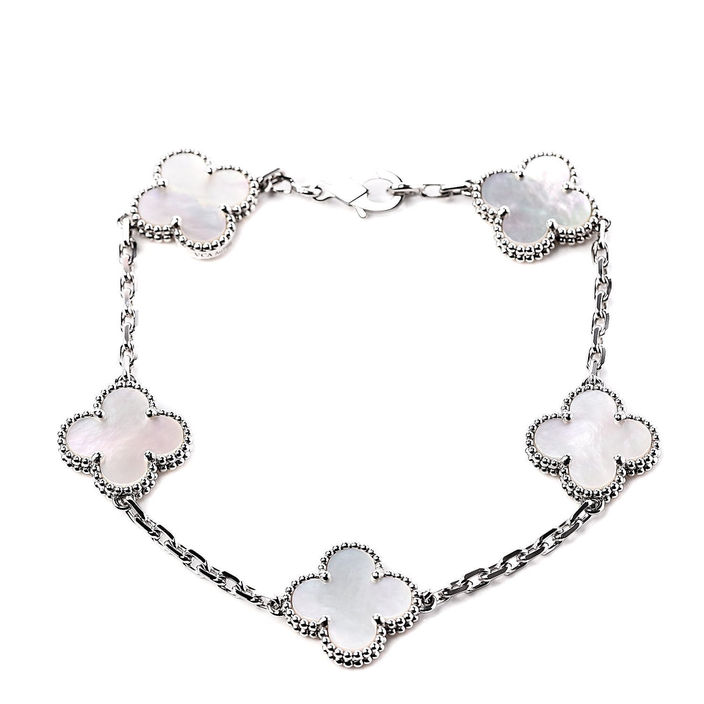 18K White Gold Mother of Pearl 5 Motifs Vintage Alhambra Bracelet
