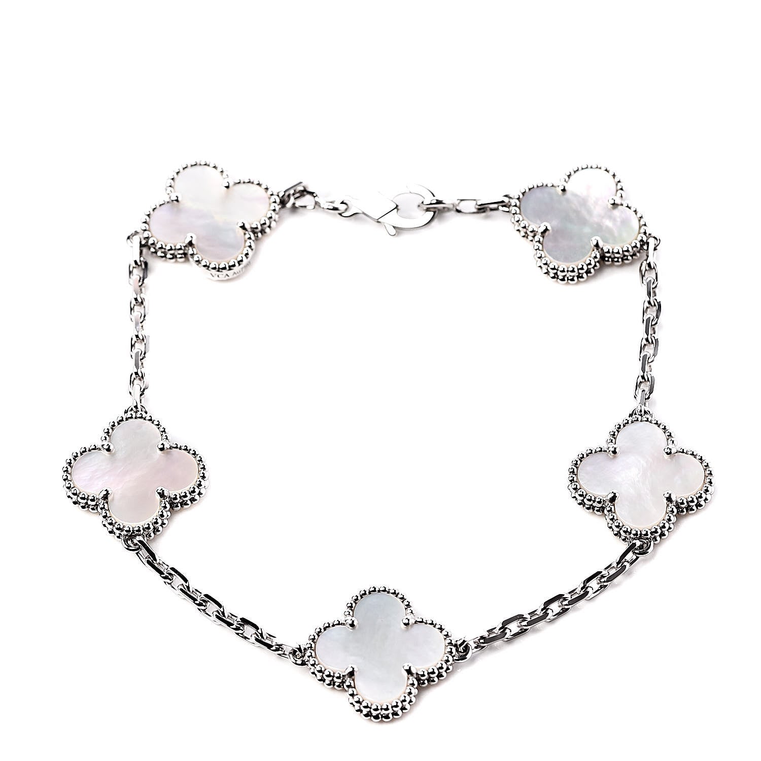 Van Cleef & Arpels 18K White Gold Mother of Pearl 5 Motifs Vintage Alhambra Bracelet 1 of 7