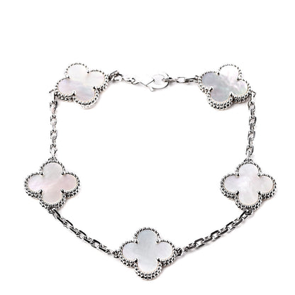 Van Cleef & Arpels 18K White Gold Mother of Pearl 5 Motifs Vintage Alhambra Bracelet 1 of 7