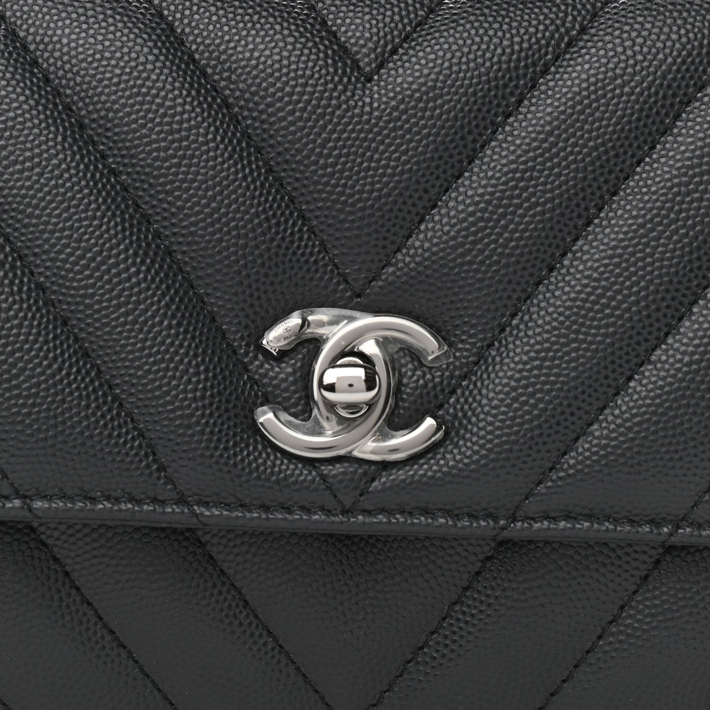Caviar Chevron Quilted Mini Coco Handle Flap Dark Grey