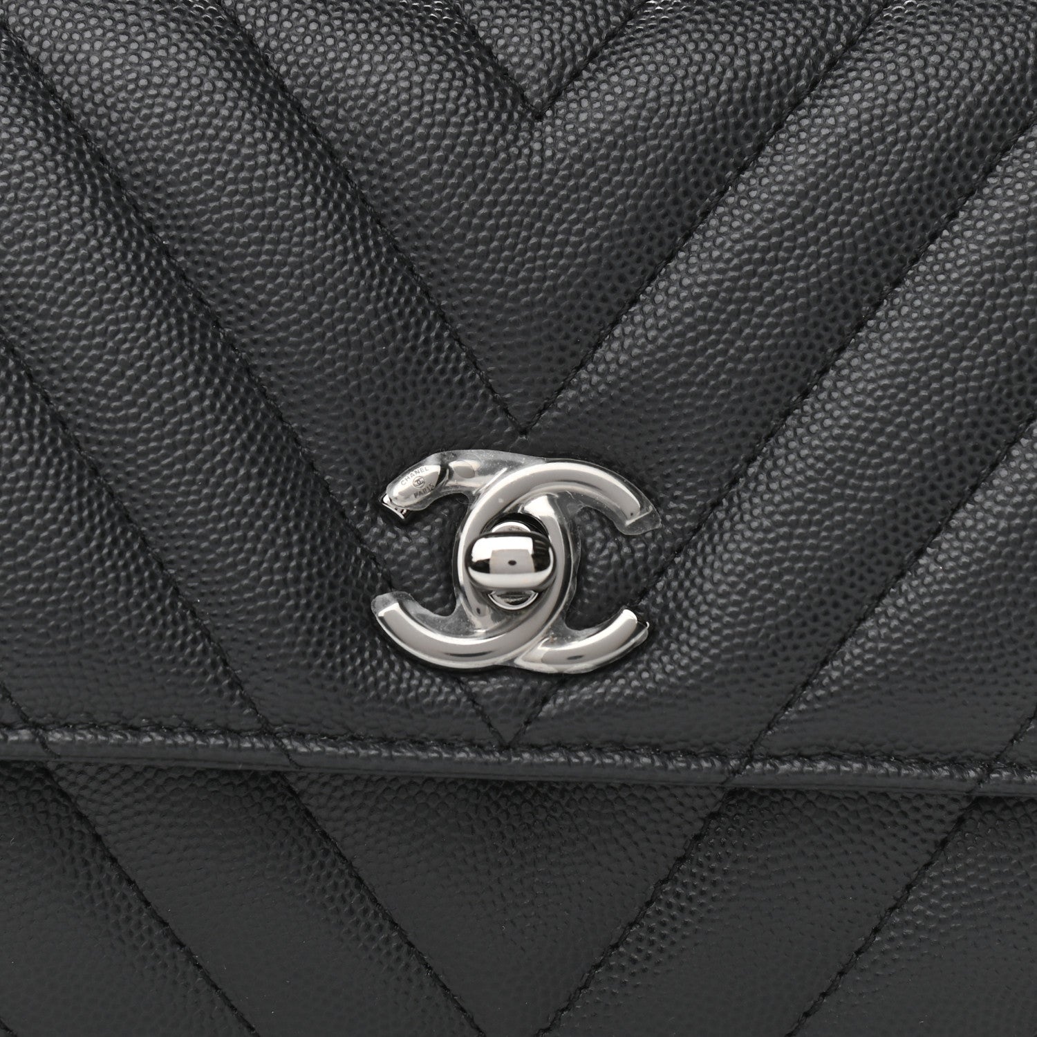 Chanel Caviar Chevron Quilted Mini Coco Handle Flap Dark Grey 9 of 12