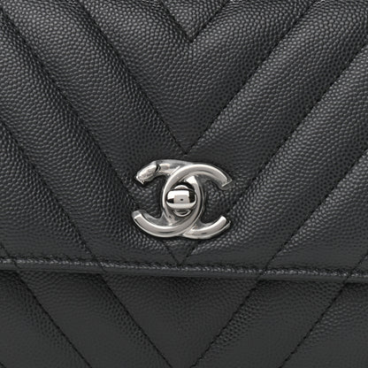 Chanel Caviar Chevron Quilted Mini Coco Handle Flap Dark Grey 9 of 12