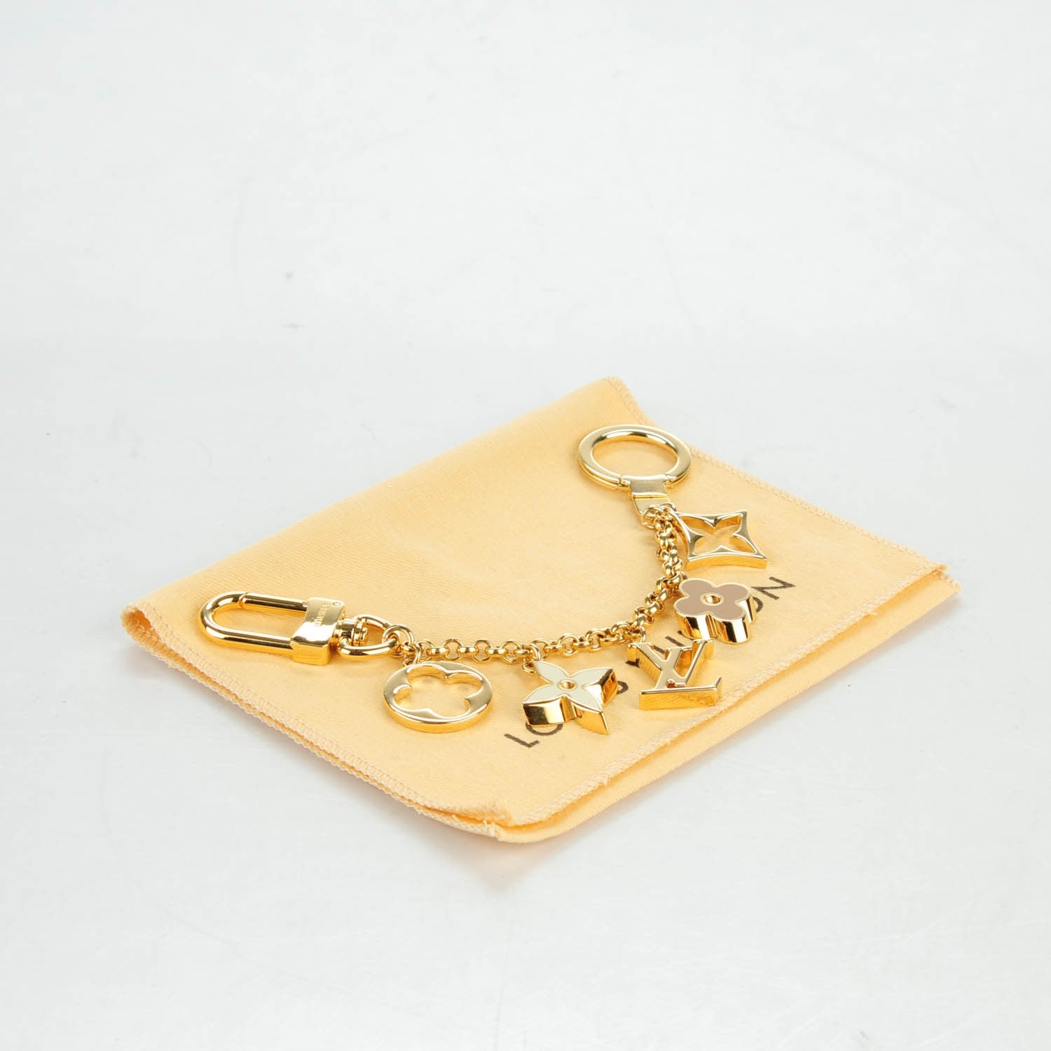 Louis Vuitton Brass Enamel Fleur De Monogram Bag Charm Chain Gold 5 of 5