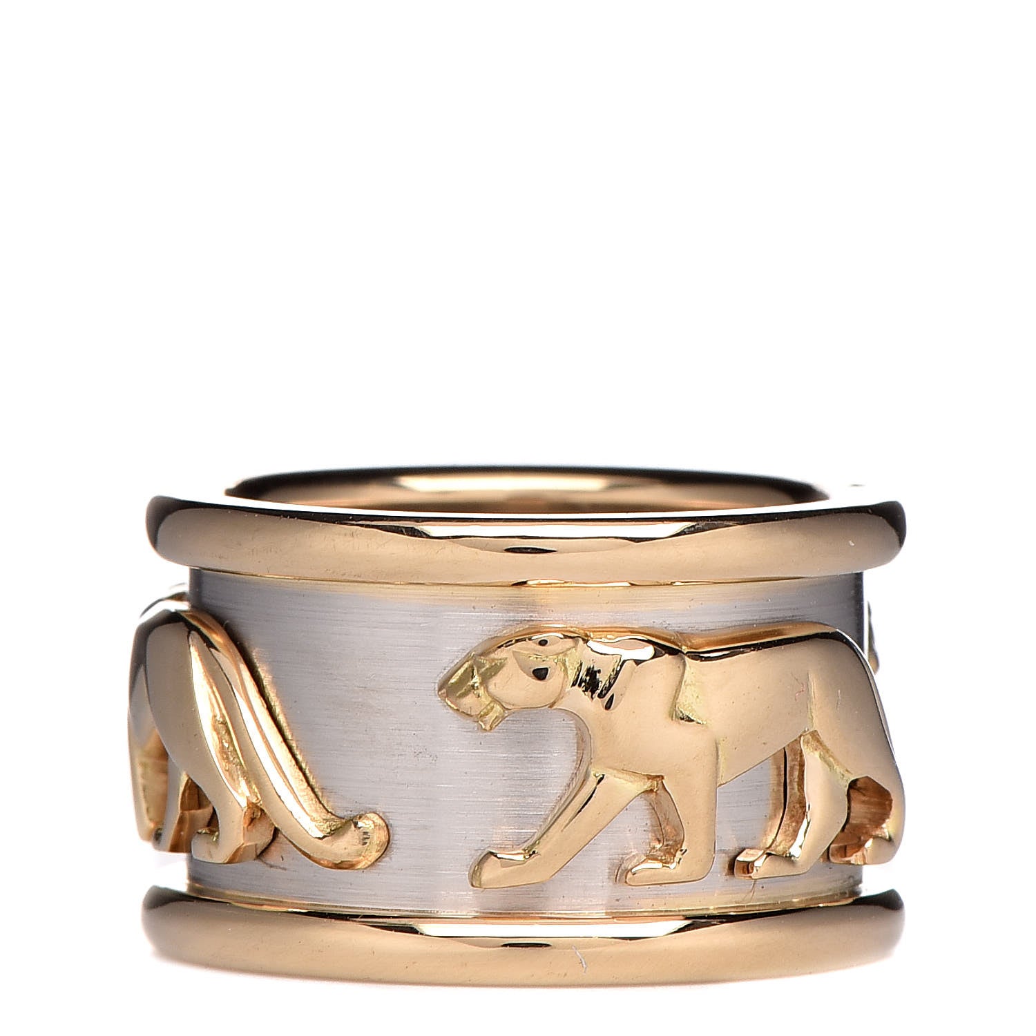 Cartier 18K Yellow White Gold Panthere Band Ring 48 4.5 1 of 5