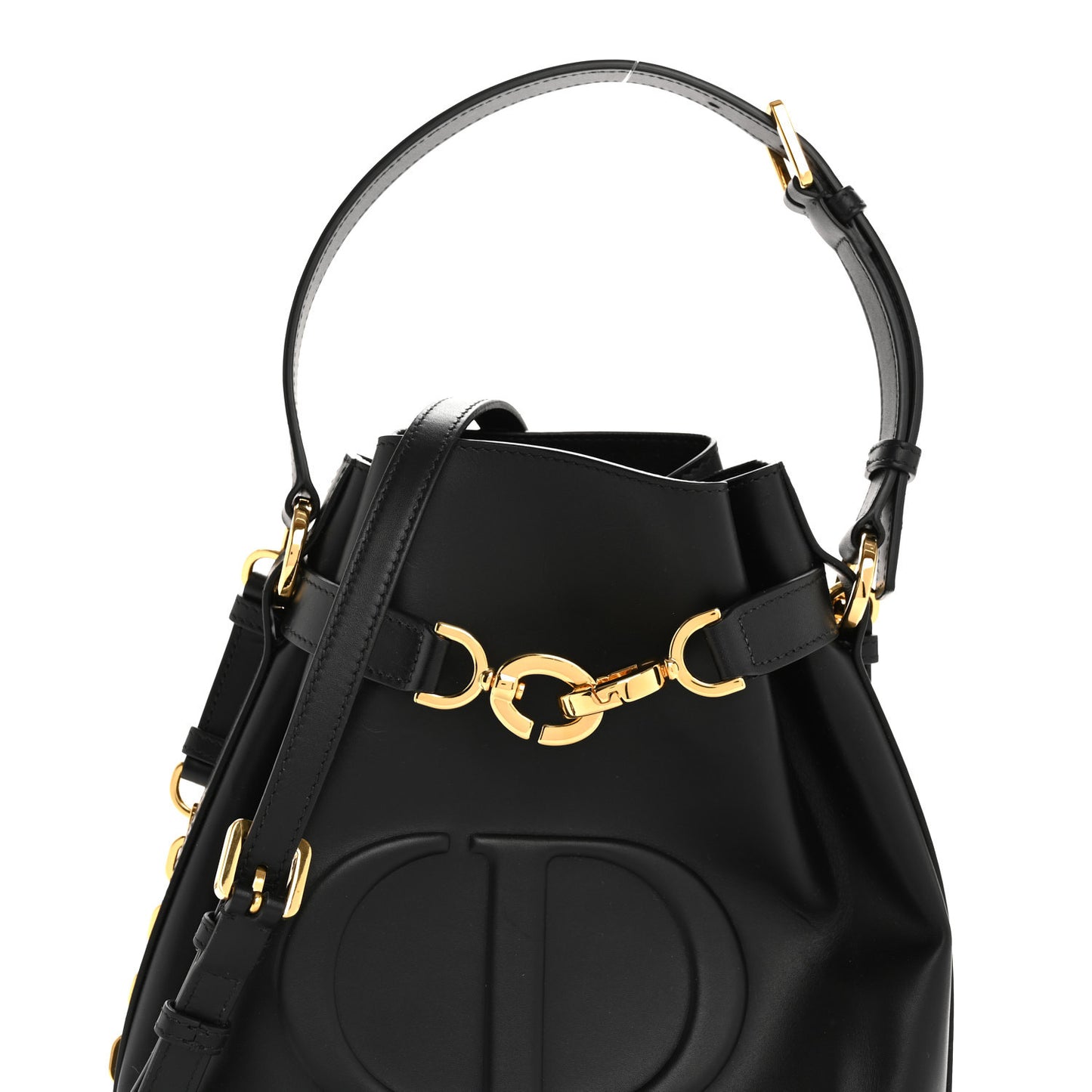 Calfskin CD Embossed Medium C'est Chain Bucket Bag Black