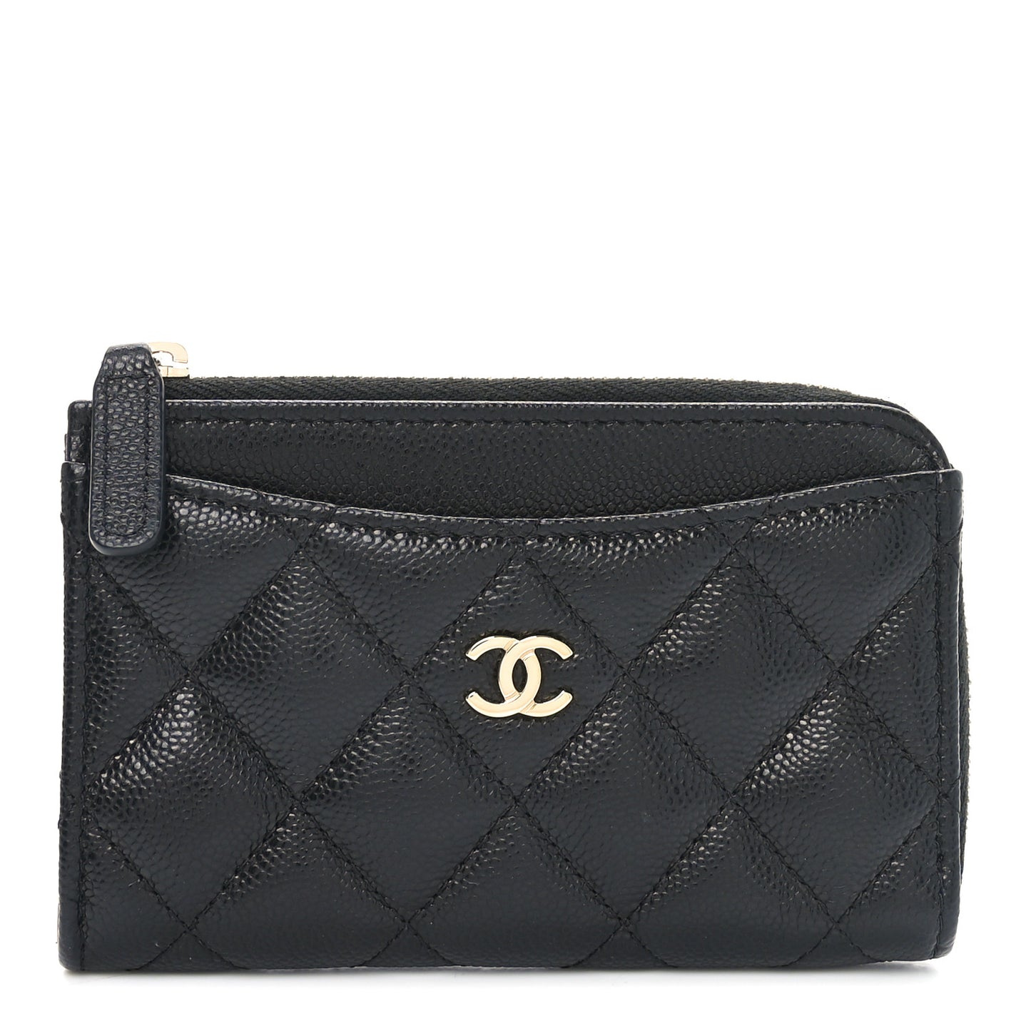 Caviar Quilted CC Zip Around Card Holder Black