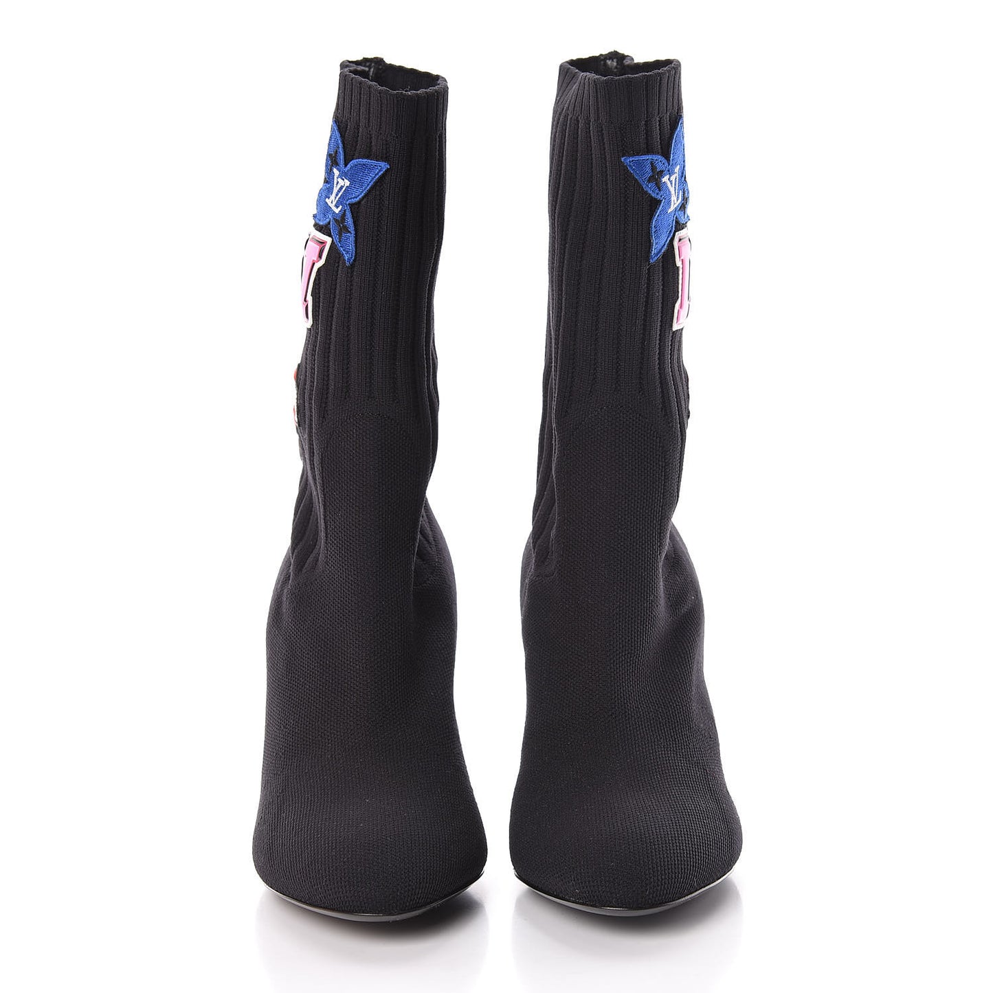 Stretch Fabric LV Black Heart Sock Ankle Boots 37.5 Black