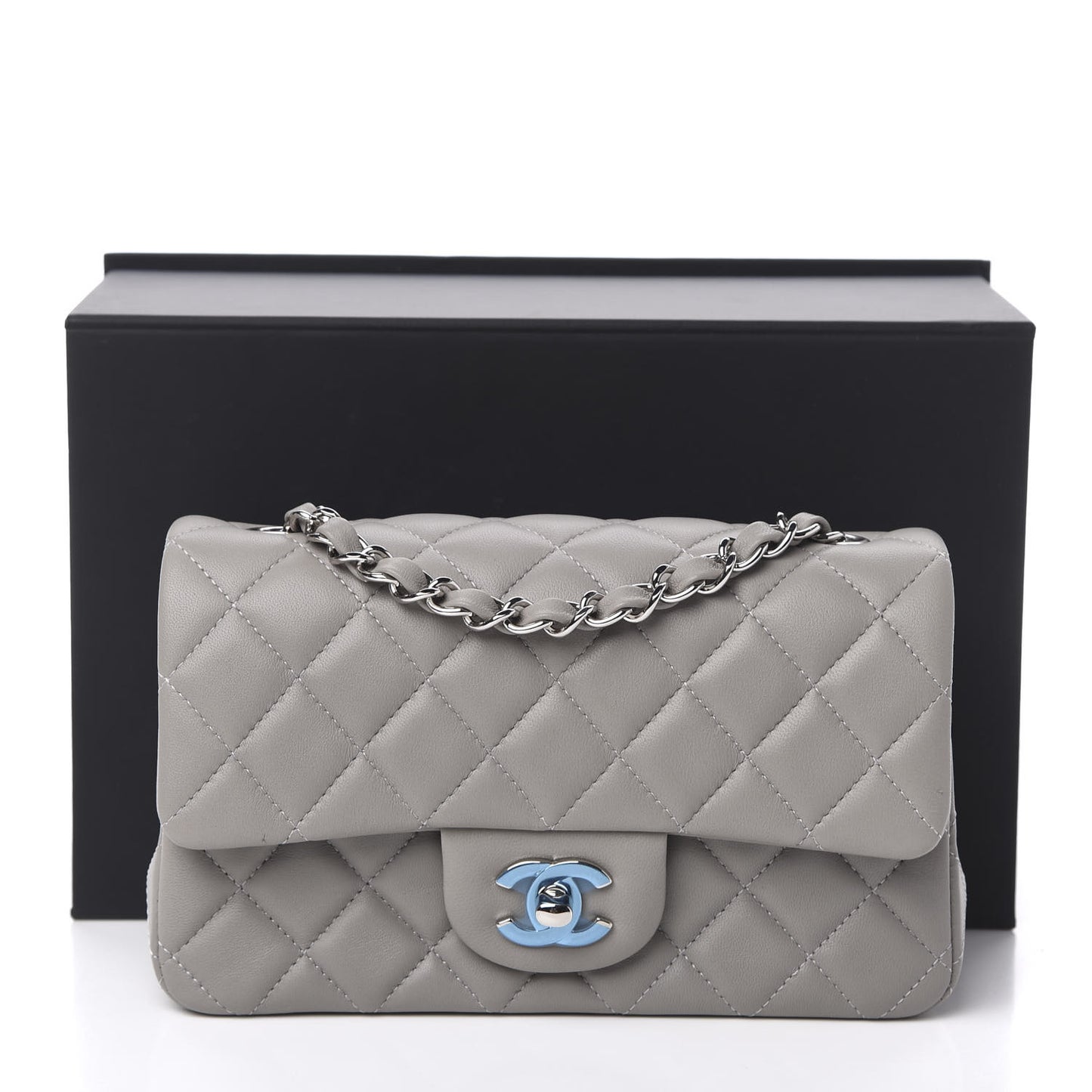 Lambskin Quilted Mini Rectangular Flap Grey
