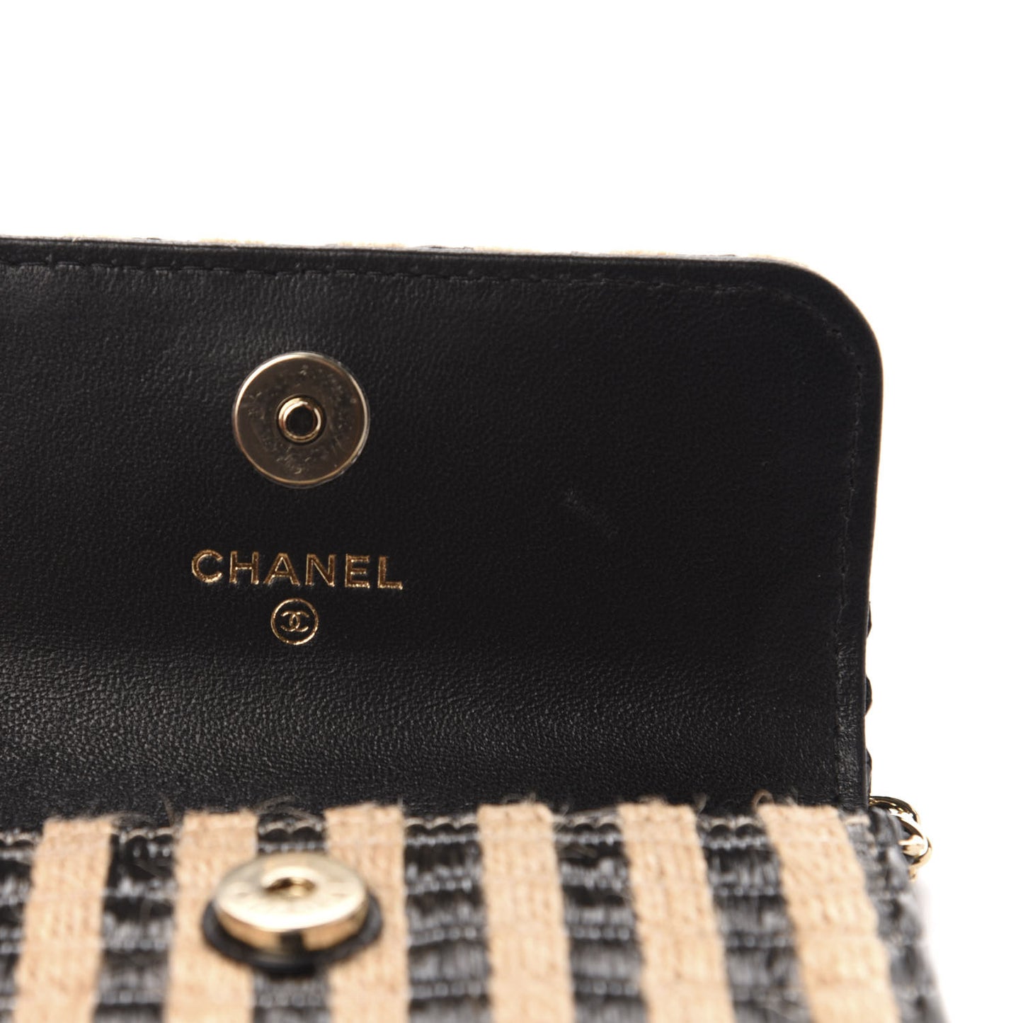 Raffia Jute Striped Belt Bag Black Beige