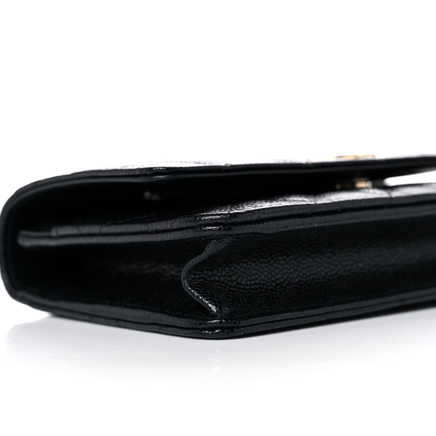 Shiny Caviar Quilted Pick Me Up Wallet On Chain WOC Black