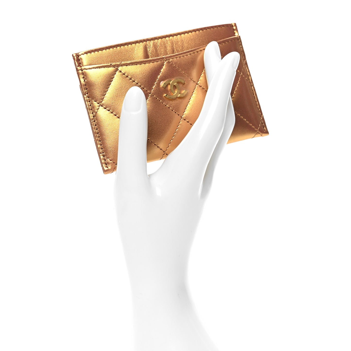 Metallic Lambskin Quilted CC Card Holder Golden