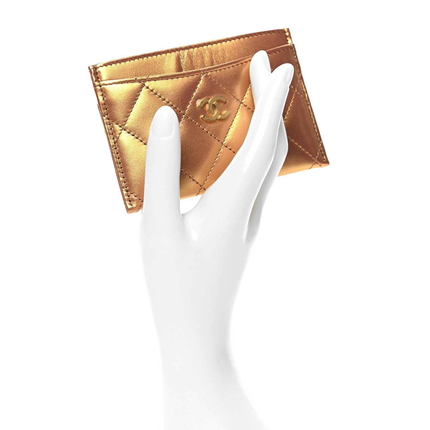 Chanel Metallic Lambskin Quilted CC Card Holder Golden 2 of 10