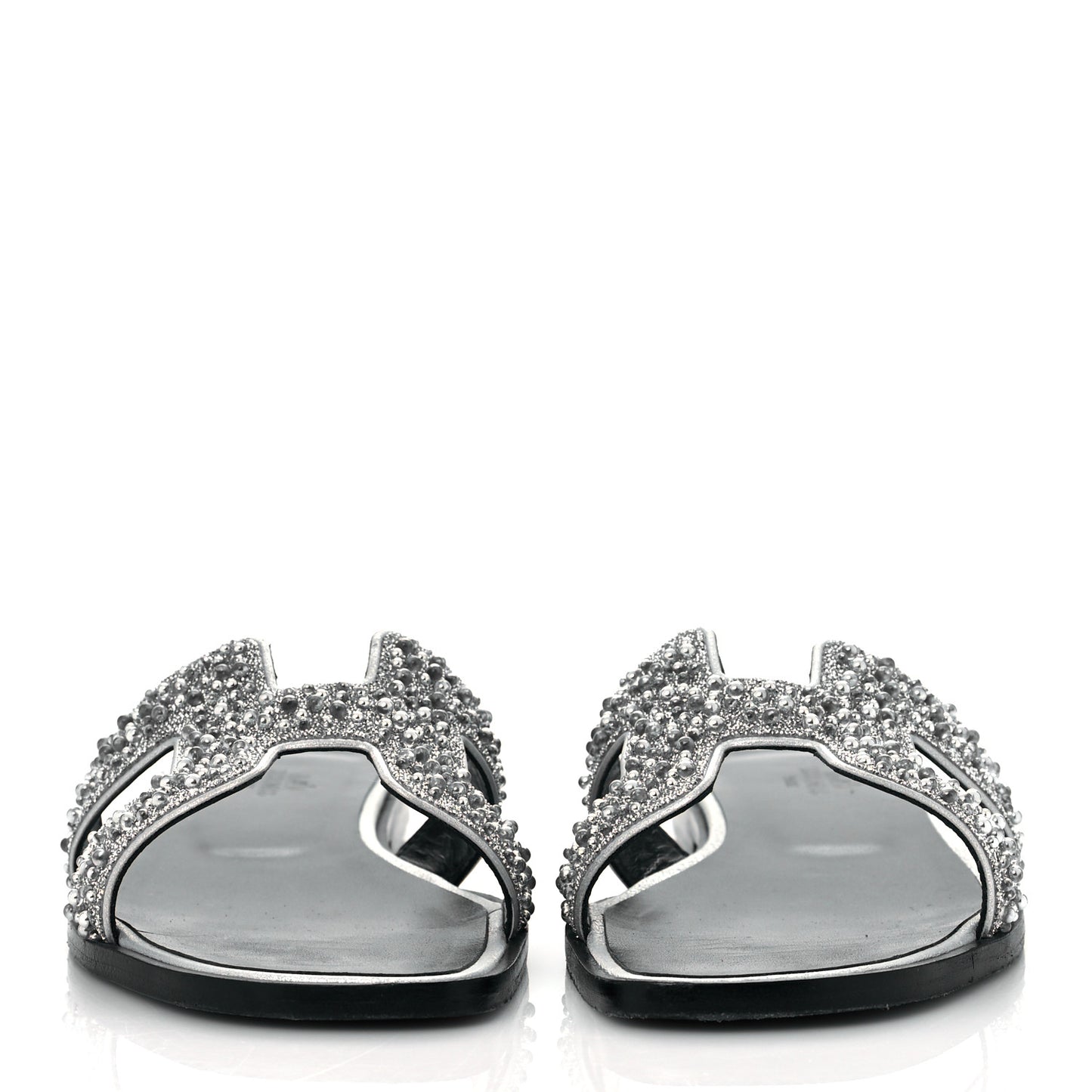 Velvet Goatskin Crystal Beads Oran Sandals 37.5 Gris Argente