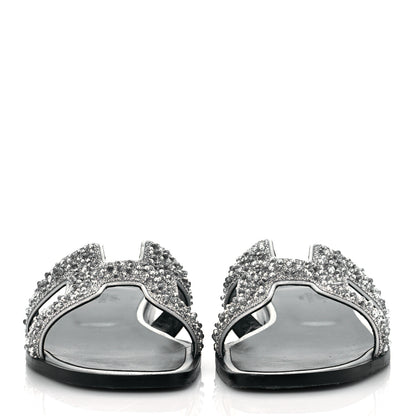 Hermes Velvet Goatskin Crystal Beads Oran Sandals 37.5 Gris Argente 2 of 8