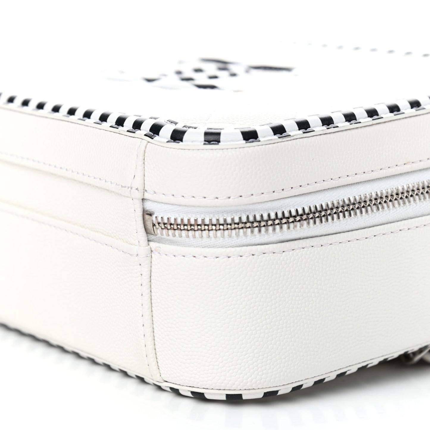 Caviar Quilted Striped Medium CC Filigree Vanity Case White Black