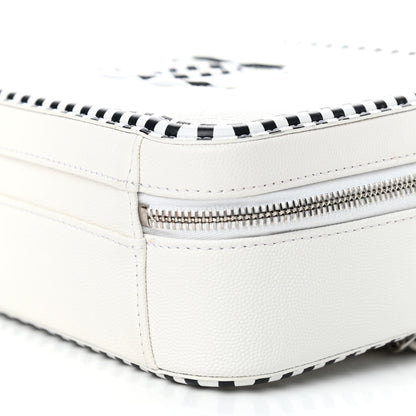 Chanel Caviar Quilted Striped Medium CC Filigree Vanity Case White Black 9 of 10