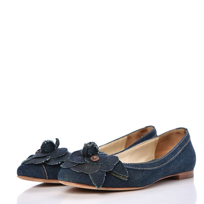 Chanel Denim Camellia Ballerina Flats 37 Navy Blue 3 of 13