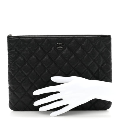 Chanel Crumpled Calfskin Quilted Medium Cosmetic Case So Black 2 of 7