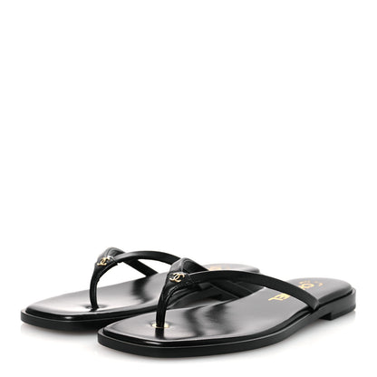 Chanel Goatskin CC Times Square Thong Sandals 37 Black 4 of 12