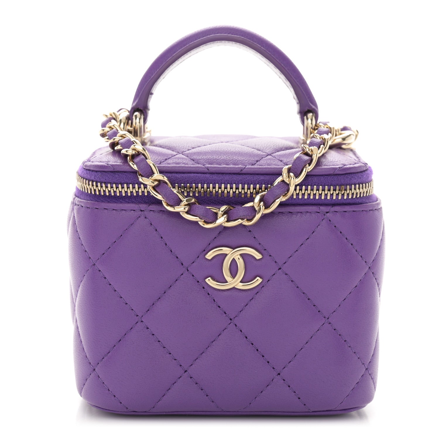 Chanel Lambskin Quilted Top Handle Mini Vanity Case With Chain Purple 1 of 11
