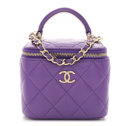 Chanel Lambskin Quilted Top Handle Mini Vanity Case With Chain Purple 1 of 11