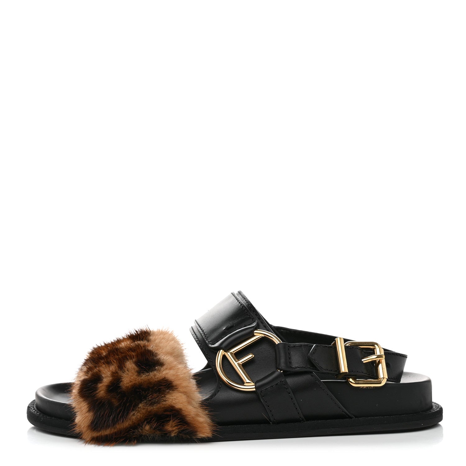 Fendi Vitello Mink F is Fendi FF Slingback Flat Sandals 39.5 Tobacco Black 1 of 8