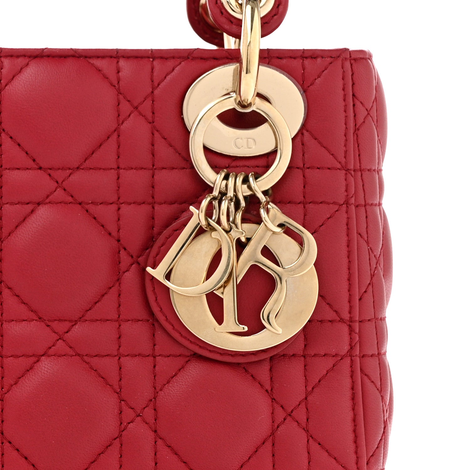 Christian Dior Lambskin Cannage Mini Lady Dior Burgundy 8 of 15