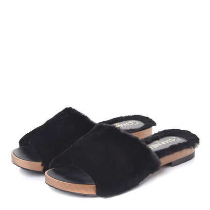 Chanel Rabbit Lambskin Fur Mules 40 Black 3 of 9