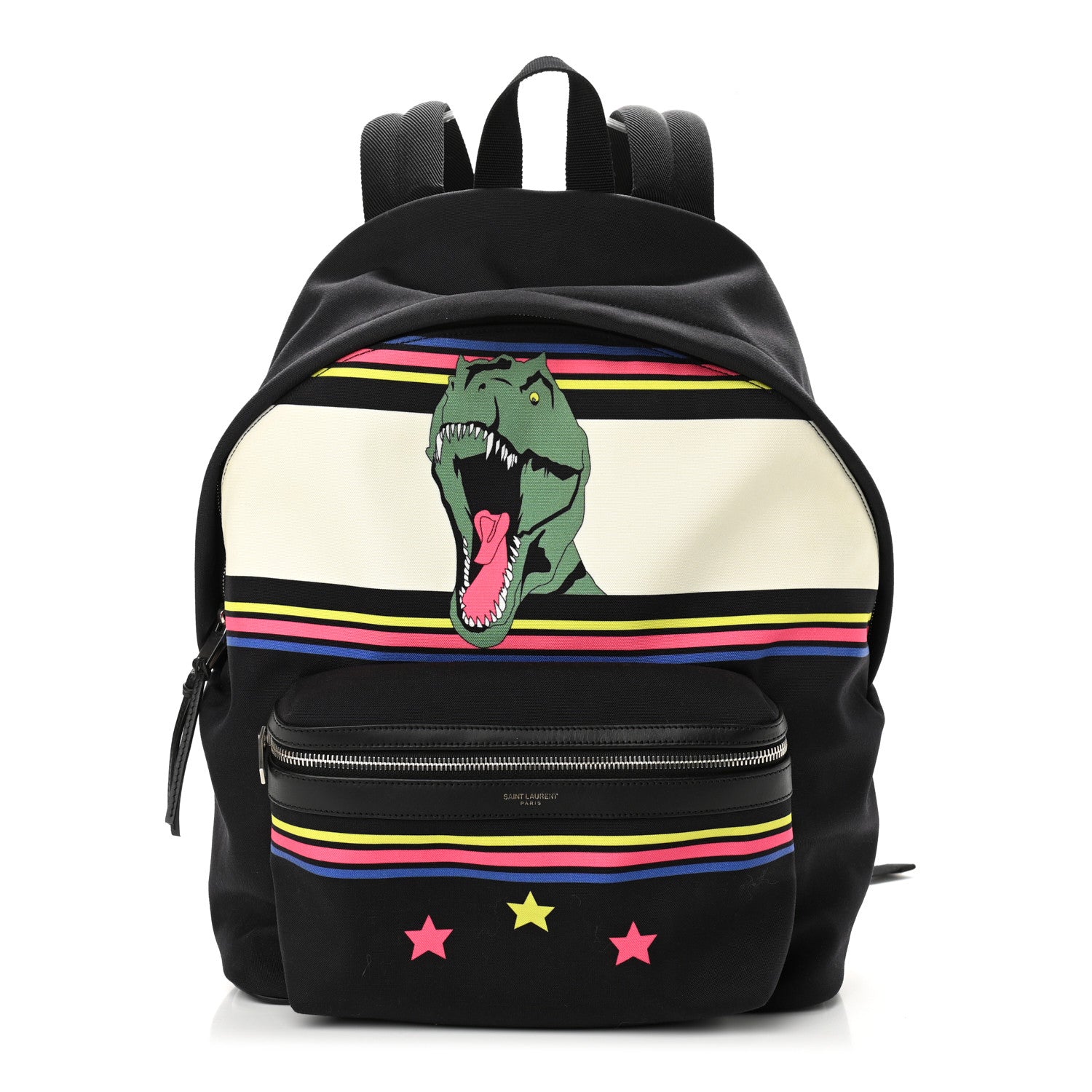 Saint Laurent Nylon Twill Dinosaur Print City Backpack Black Multicolor 1 of 10