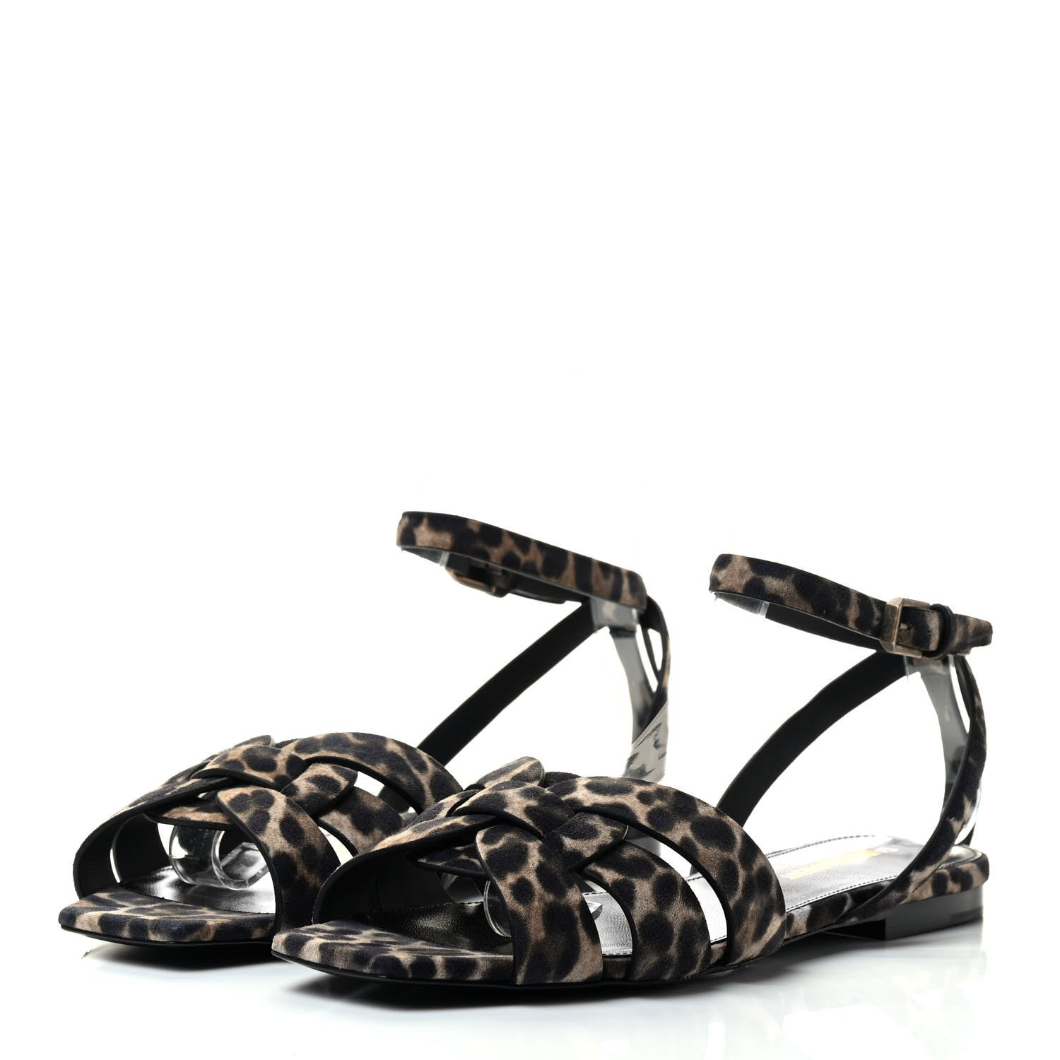 Saint Laurent Suede Leopard Print Tribute 05 Ankle Strap Sandals 36.5 Russian Beige 3 of 7