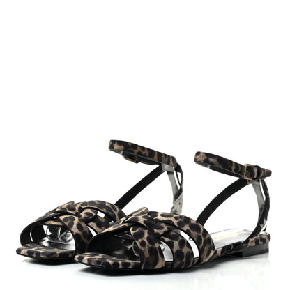 Saint Laurent Suede Leopard Print Tribute 05 Ankle Strap Sandals 36.5 Russian Beige 3 of 7