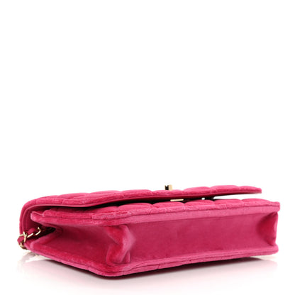Chanel Velvet Quilted Pearl Crush Wallet On Chain WOC Pink 4 of 11