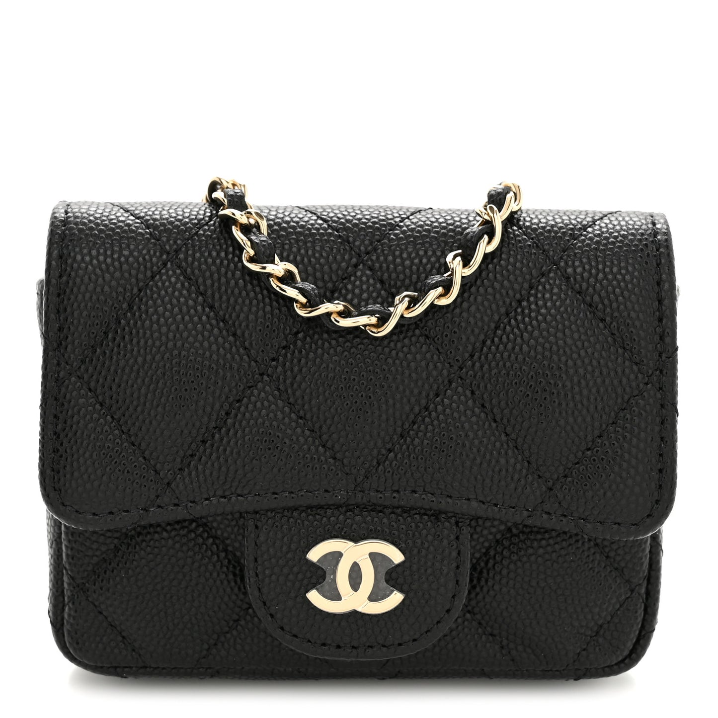 Caviar Quilted Mini Chain Belt Bag Black