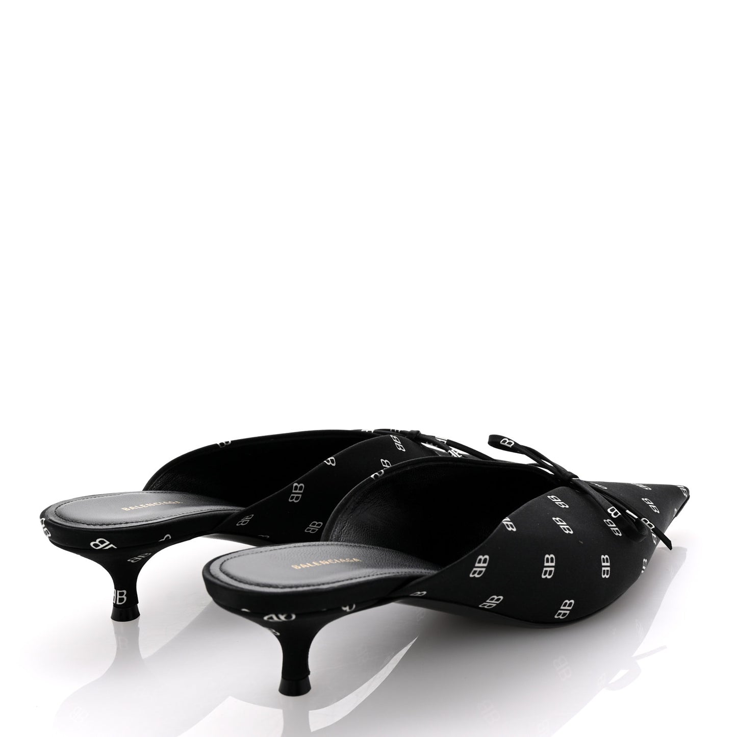 Crepe Satin BB Printed Knife Pointed Toe 40mm Mules 38 Black White