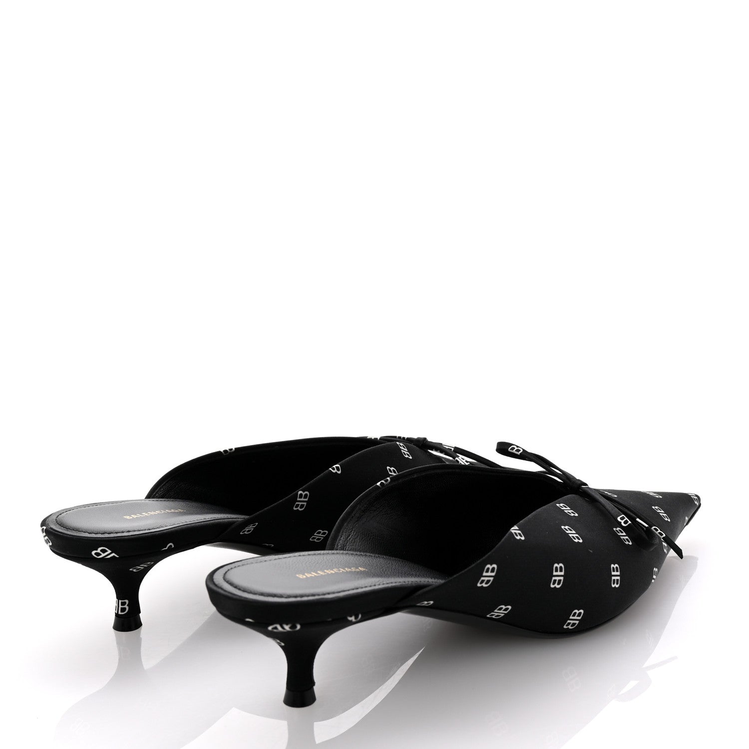Balenciaga Crepe Satin BB Printed Knife Pointed Toe 40mm Mules 38 Black White 5 of 10