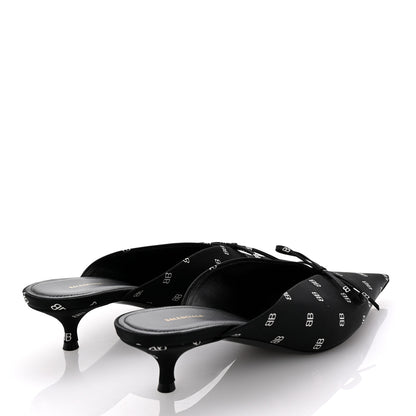 Balenciaga Crepe Satin BB Printed Knife Pointed Toe 40mm Mules 38 Black White 5 of 10
