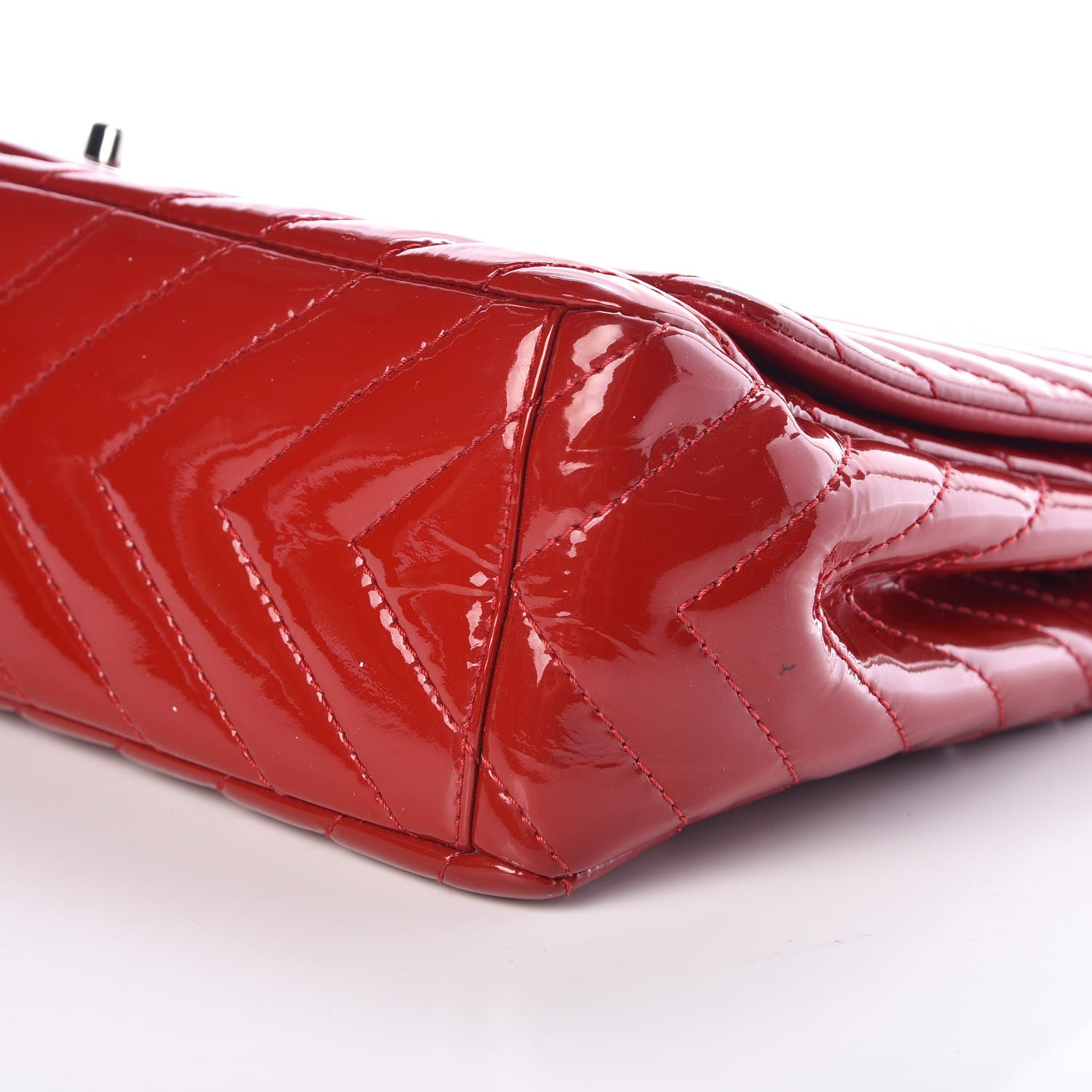 Chanel Patent Chevron Quilted Maxi Single Flap Red 9 of 12