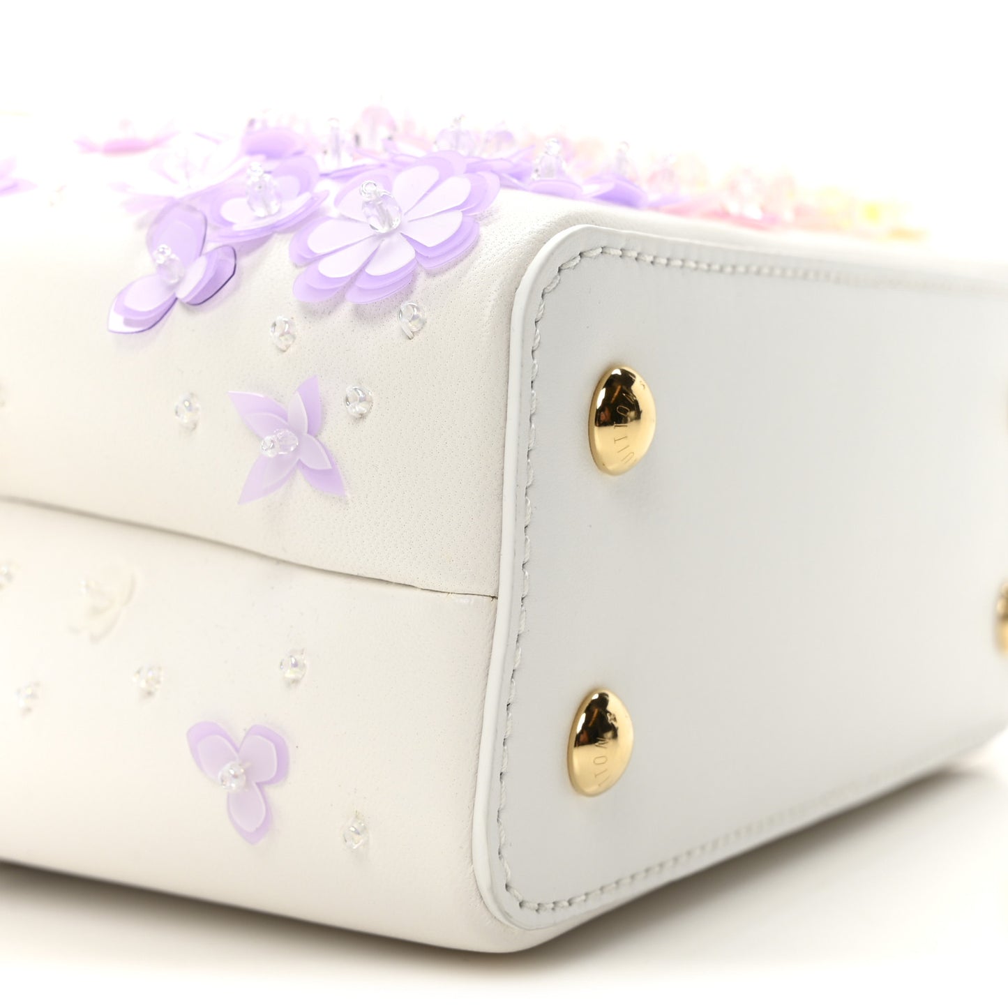 Calfskin Sequins Bubbly Floral Mini Capucines Optic White