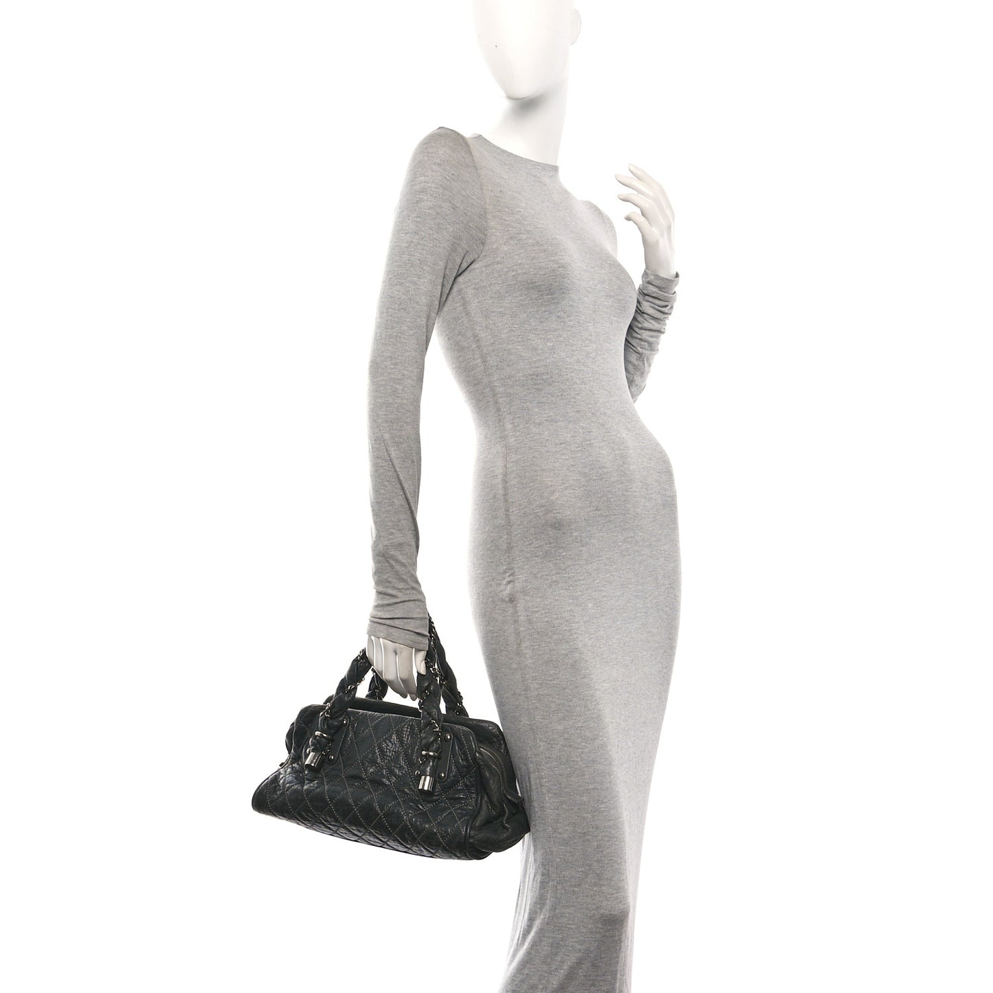 Distressed Lambskin Lady Braid Bowler Grey