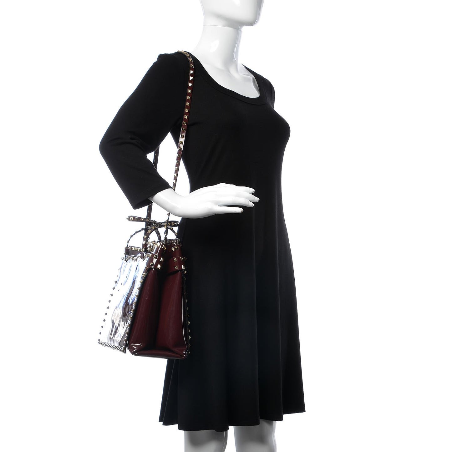 Patent Rockstud Flip Lock Tote Rubin