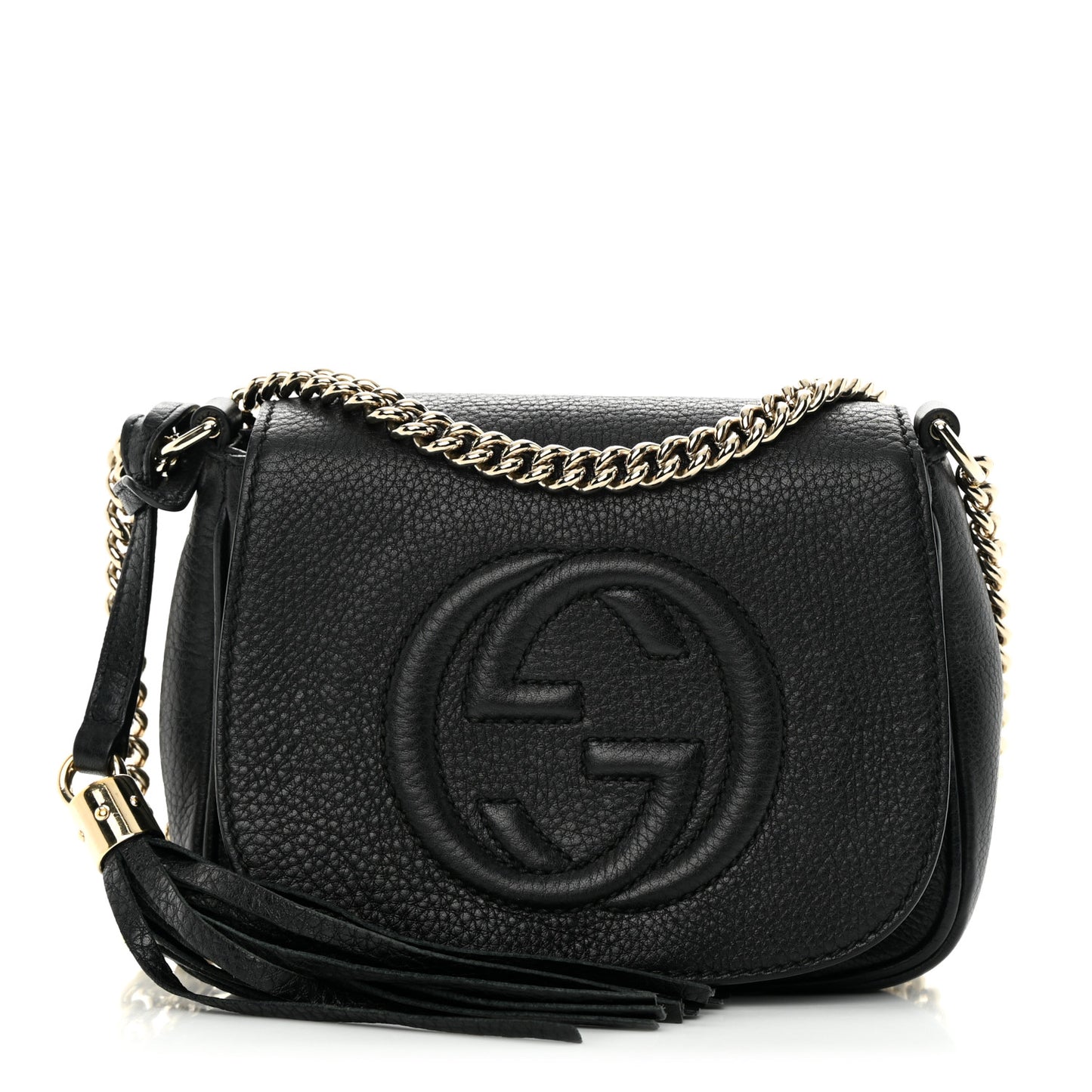 Pebbled Calfskin Small Soho Flap Crossbody Black