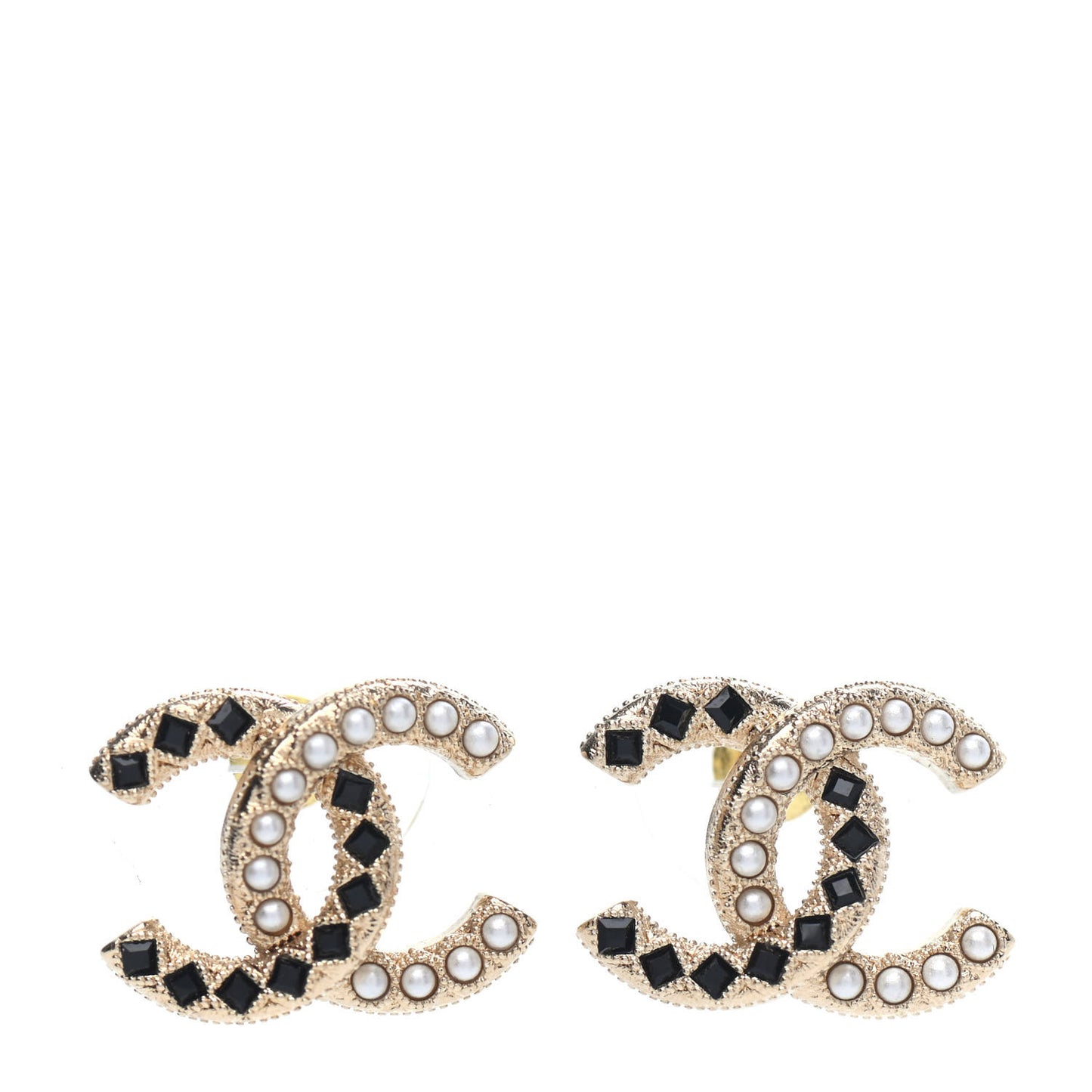 Resin Pearl CC Earrings Gold Black