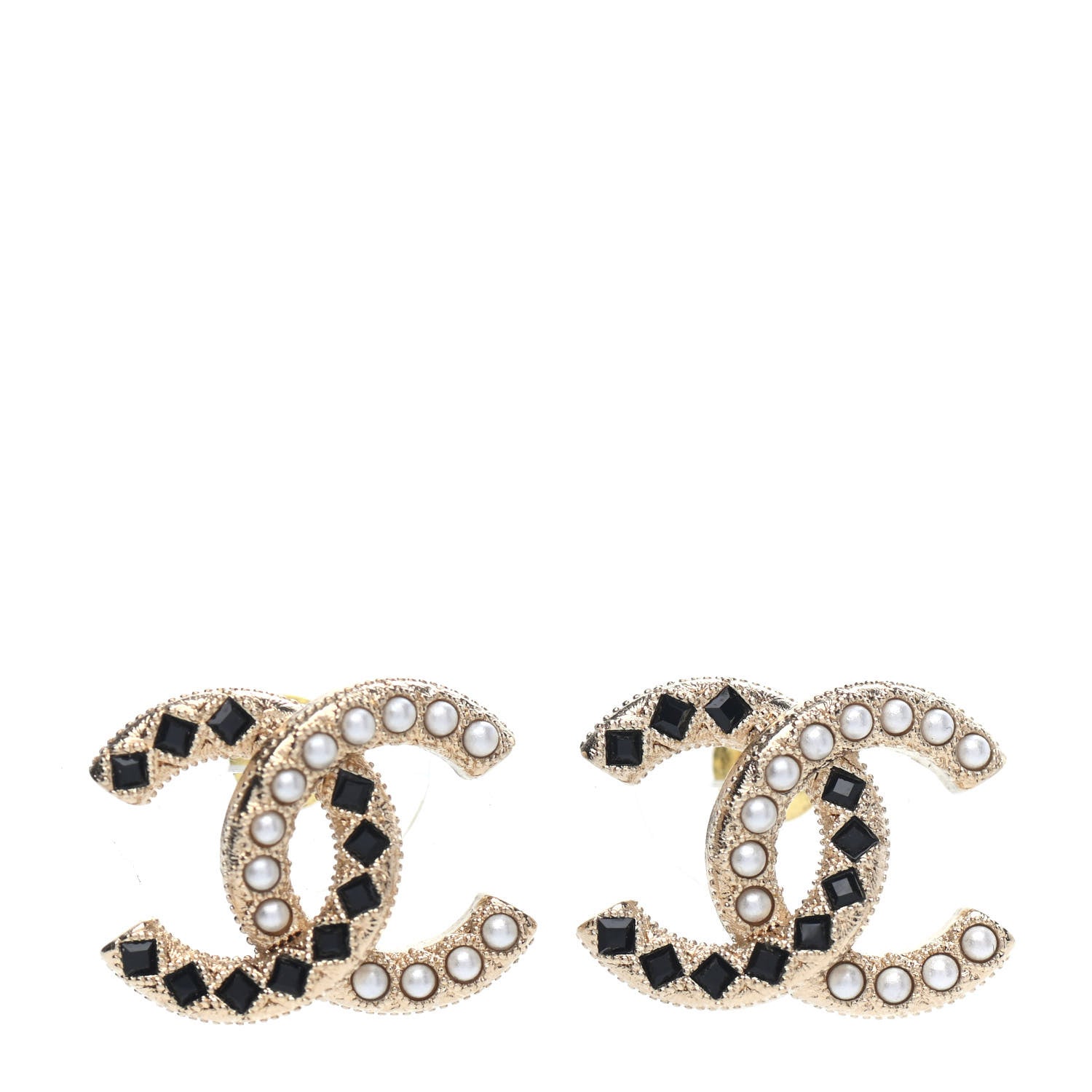 Chanel Resin Pearl CC Earrings Gold Black 1 of 4