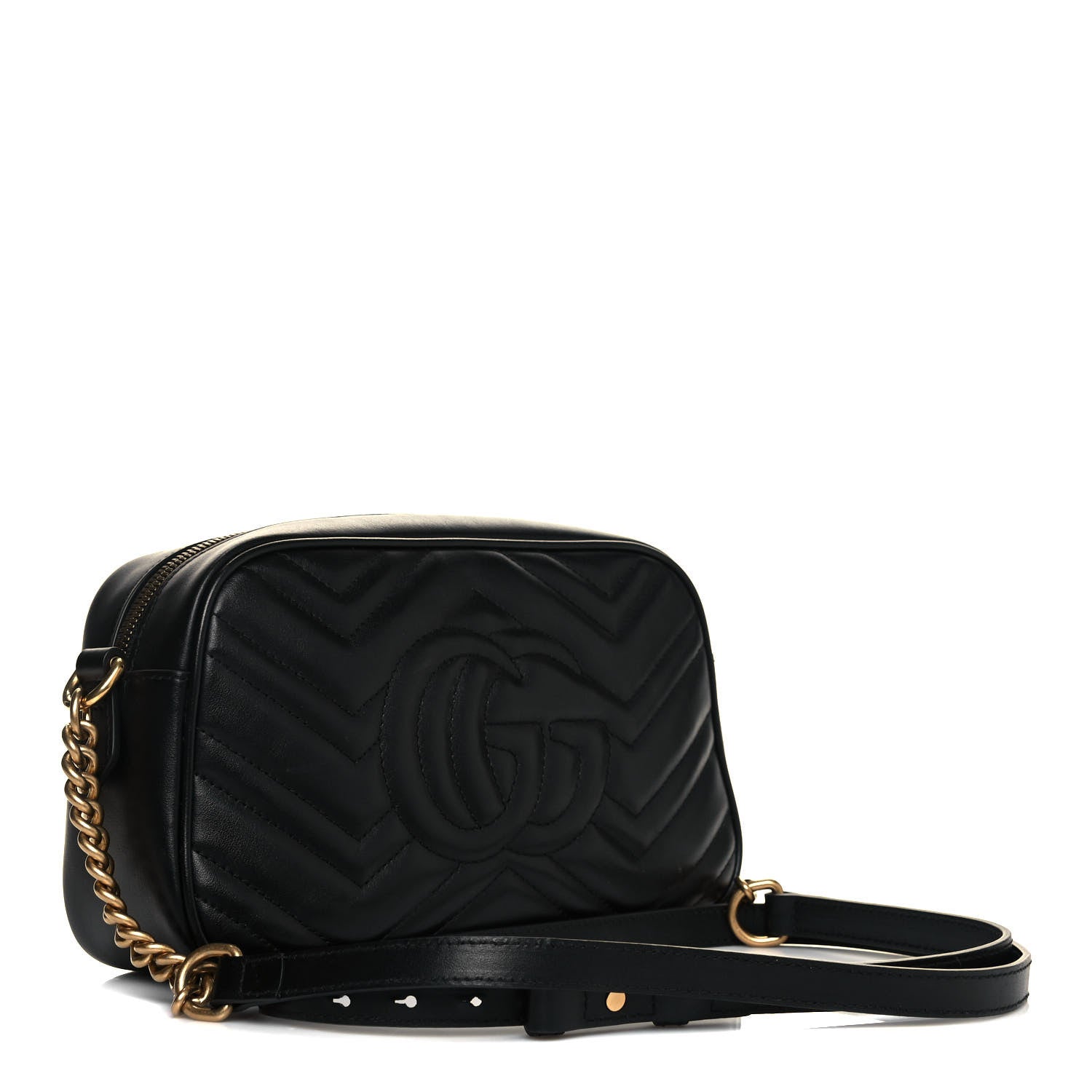 Gucci Calfskin Matelasse Small GG Marmont Chain Shoulder Bag Black 3 of 16