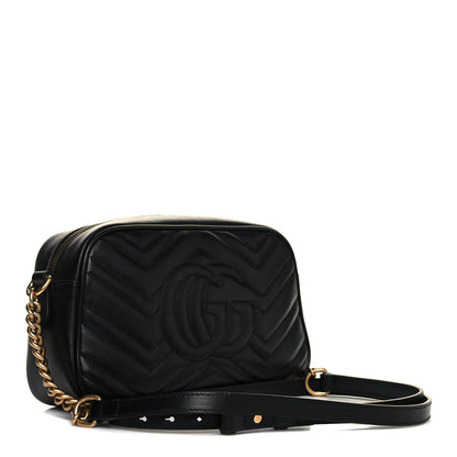 Gucci Calfskin Matelasse Small GG Marmont Chain Shoulder Bag Black 3 of 16