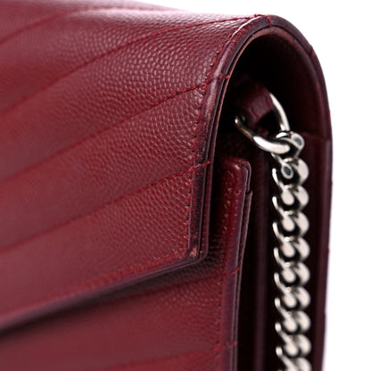 Saint Laurent Grain De Poudre Matelasse Chevron Monogram Chain Wallet Palissandre 12 of 14