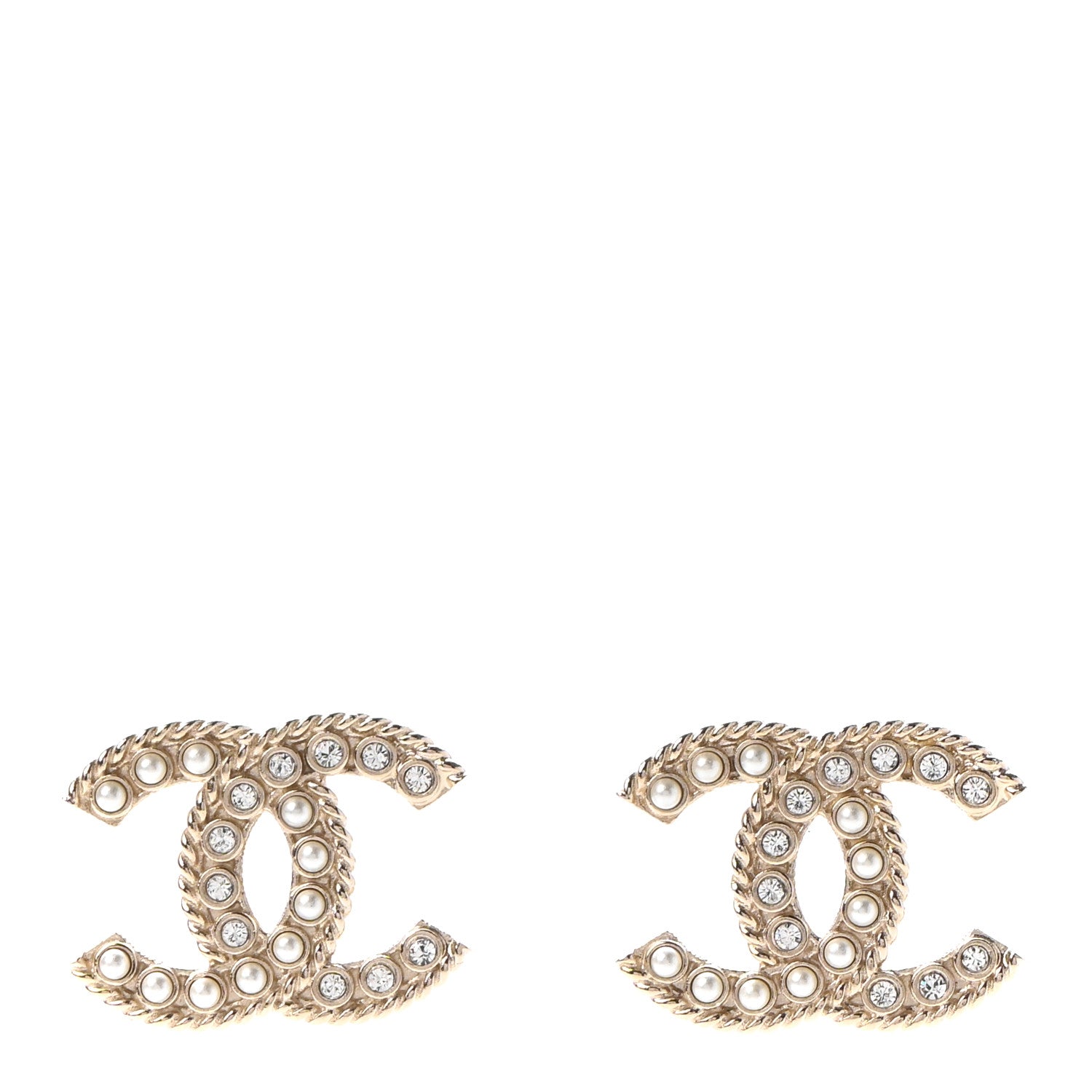 Chanel Pearl Crystal April In Paris CC Earrings Light Gold 1 of 4