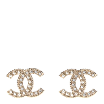 Chanel Pearl Crystal April In Paris CC Earrings Light Gold 1 of 4