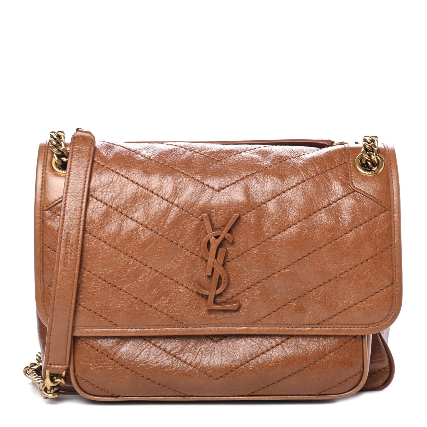 Saint Laurent Calfskin Matelasse Monogram Niki Chain Satchel Caramel 1 of 4