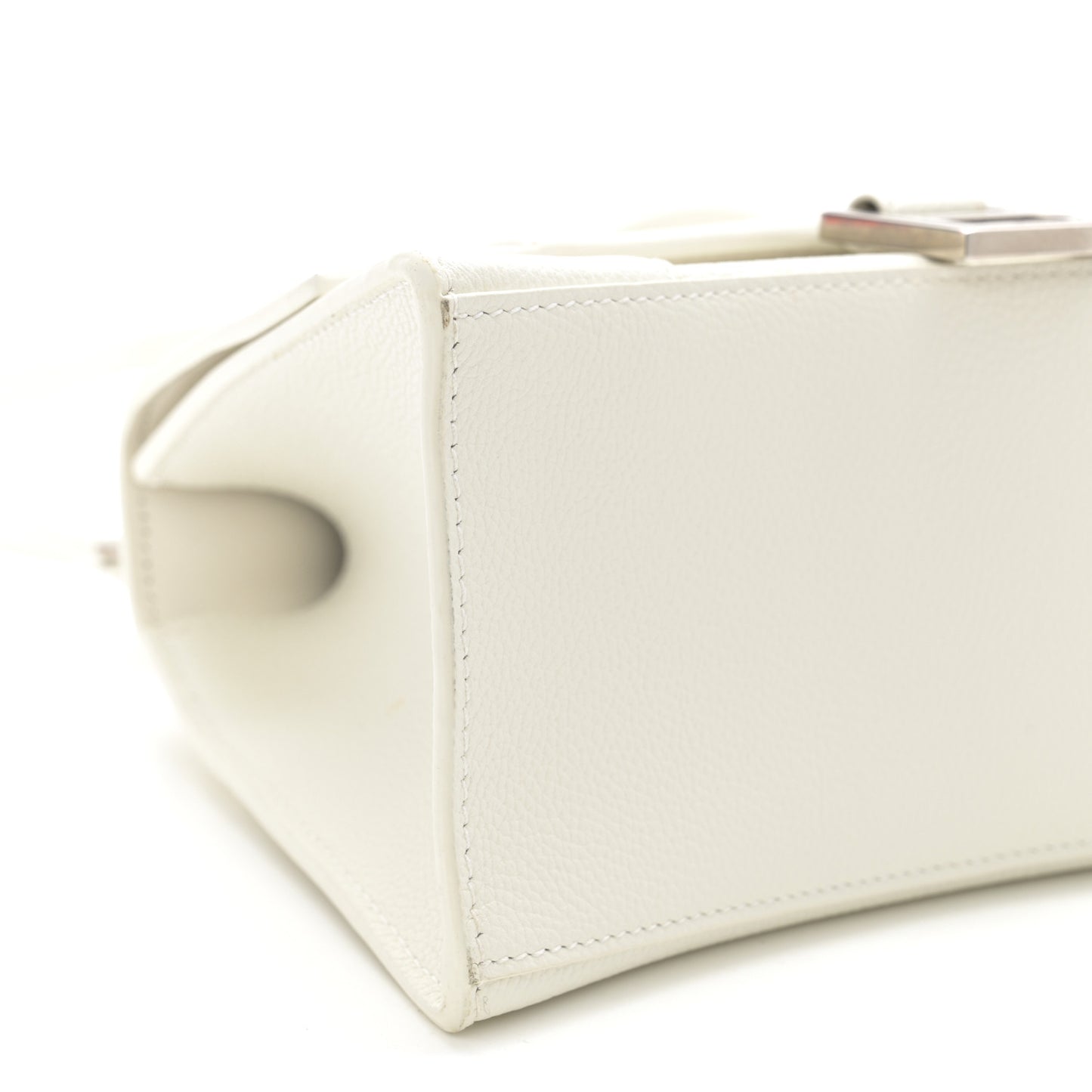 Grained Calfskin Small Hourglass Top Handle Bag White